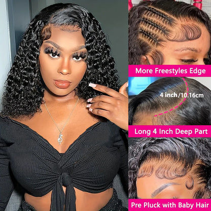 13x4 Deep Wave Curly Bob Wig Human Hair