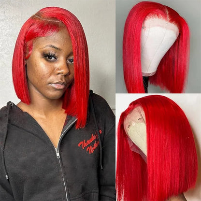 Hot Red Bob Wig Lace Front Human Hair