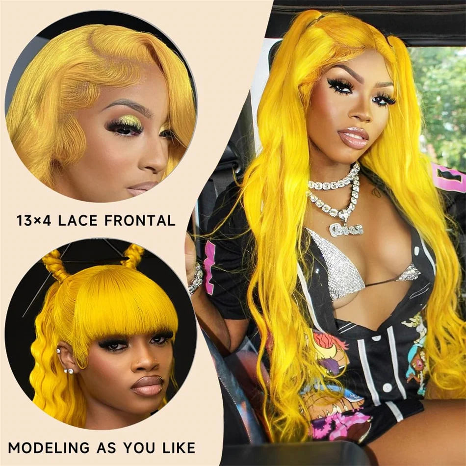 Yellow Lace Front Wig Human Hair 13x4 Raw Body Wave