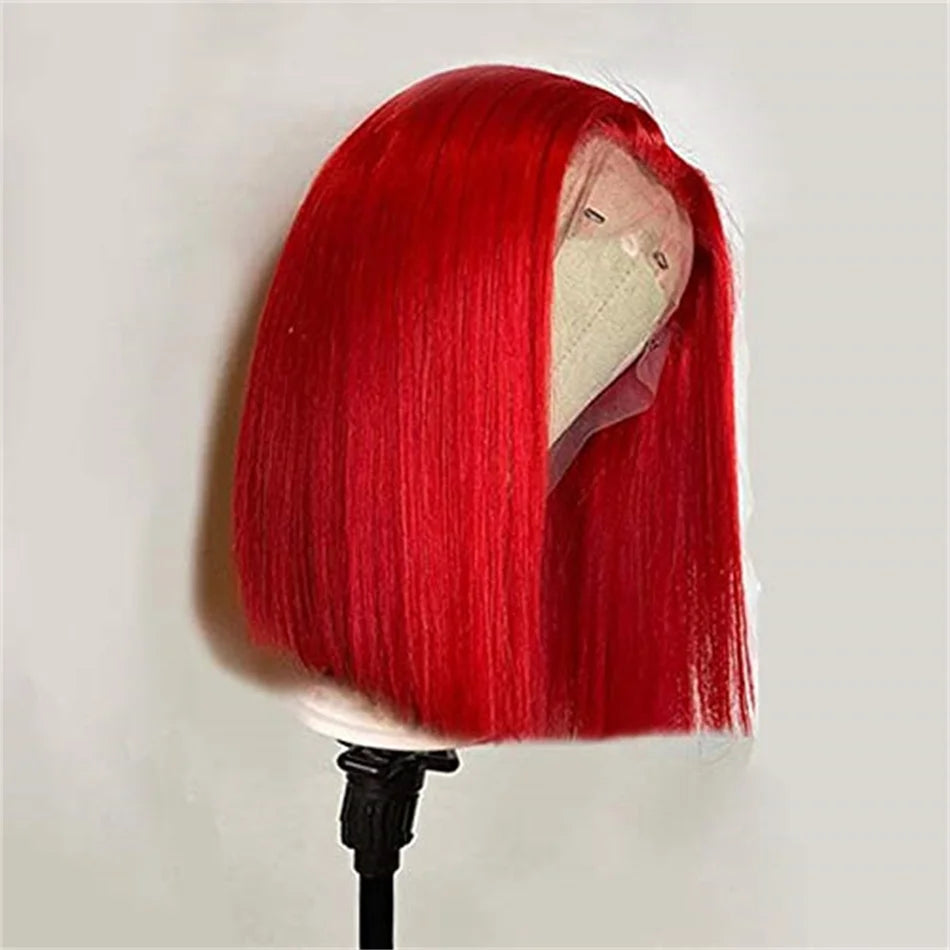 Vibrant Red Bob Wig - 13X4 Lace Front Human Hair - Brazilian Bone Straight - Available in 10", 12", 14", 16"