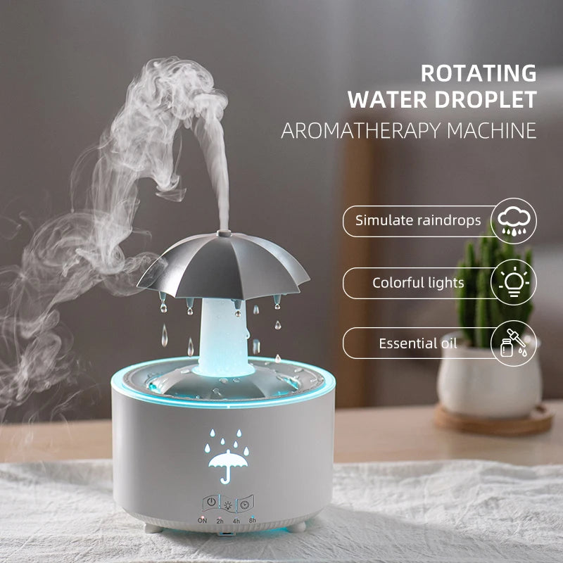 Cloud Rain Humidifier Raindrop Aroma Essential Oil Diffuserremote Control Night Light Desktop Fountain Water Drop Sound for Home