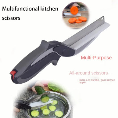 Separable Stainless Steel Barbecue Steak Cutting Shear Household Vegetable Scissors 2 in 1 Multi Kitchen Tool Fruit Knife