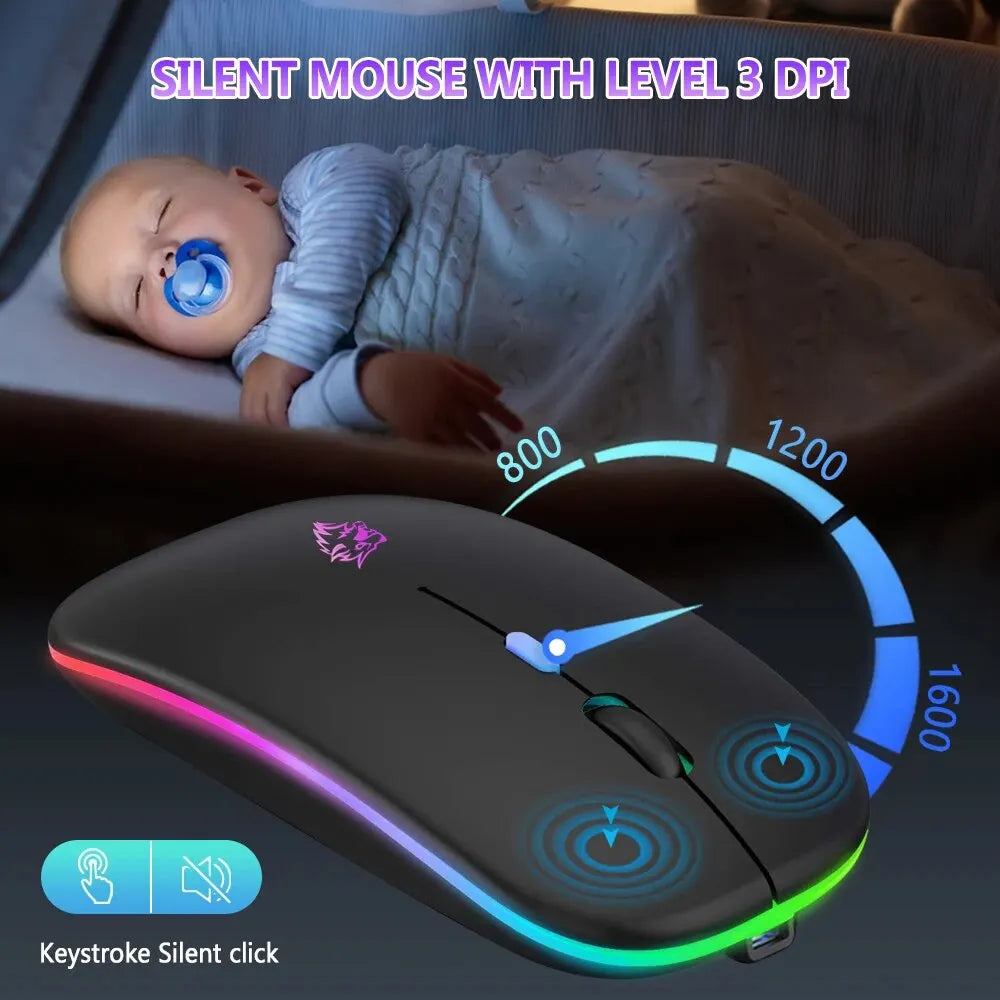 Wireless Mouse Bluetooth and 2.4GHz Rechargeable RGB Ergonomic Silent Click