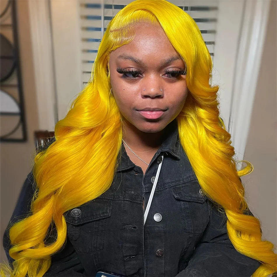 Yellow Lace Front Wig Human Hair 13x4 Raw Body Wave