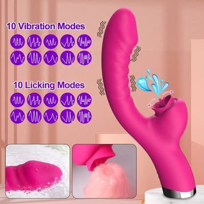 2 In 1 Tongue Licking Vibrator Dildo