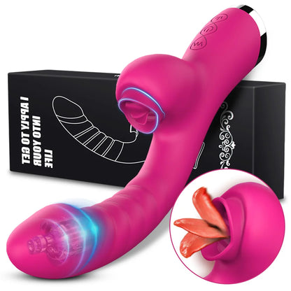 2 In 1 Tongue Licking Vibrator Dildo