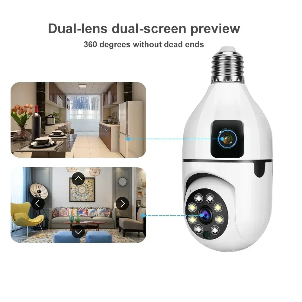 E27 Bulb WIFI Camera 8X Zoom Dual Lens Indoor Surveillance Camera