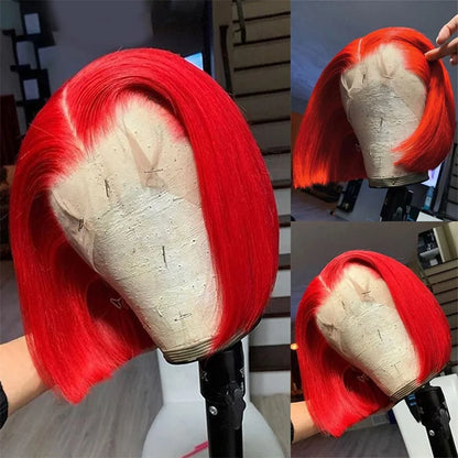 Hot Red Bob Wig Lace Front Human Hair