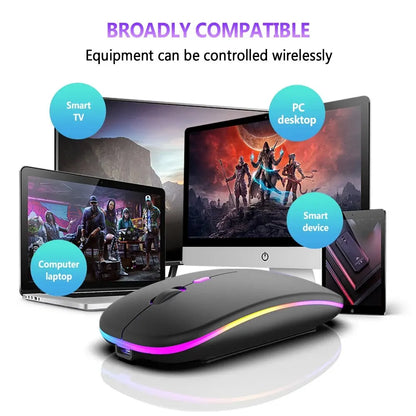 Wireless Mouse Bluetooth and 2.4GHz Rechargeable RGB Ergonomic Silent Click