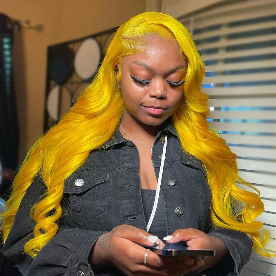 Yellow Lace Front Wig Human Hair 13x4 Raw Body Wave