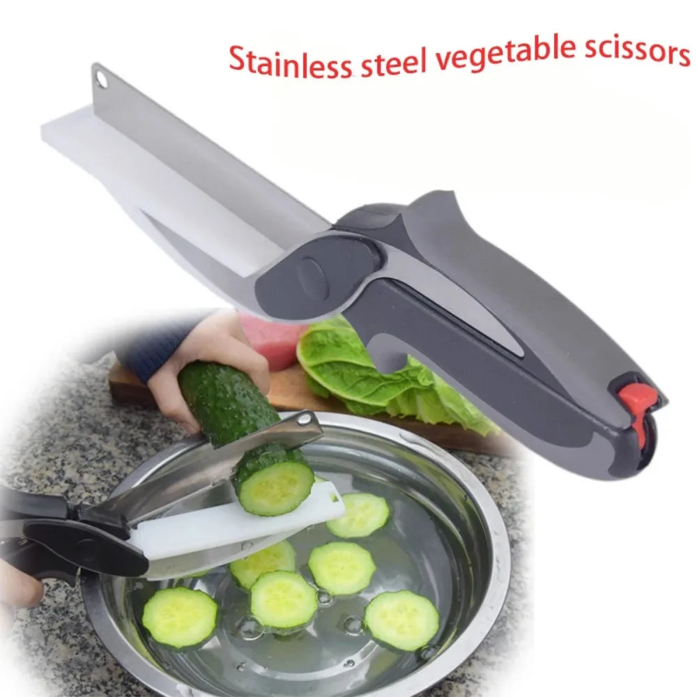 Separable Stainless Steel Barbecue Steak Cutting Shear Household Vegetable Scissors 2 in 1 Multi Kitchen Tool Fruit Knife