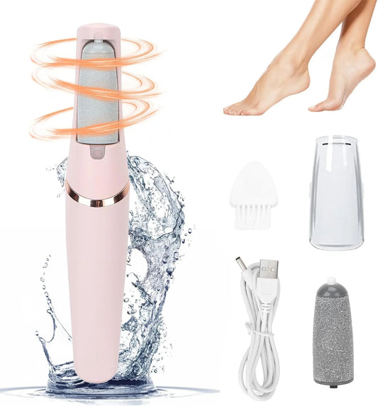 Electric Foot Callus Removers, Portable Rechargeable Smooth Pedicure Wand Professional Pedicure Tools, 2 Grinding Heads Waterproof Foot Scrubber File for Dry Cracked Heels, Calluses and Dead Skin