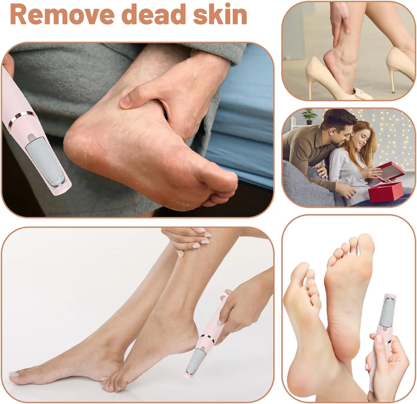 Electric Foot Callus Removers, Portable Rechargeable Smooth Pedicure Wand Professional Pedicure Tools, 2 Grinding Heads Waterproof Foot Scrubber File for Dry Cracked Heels, Calluses and Dead Skin